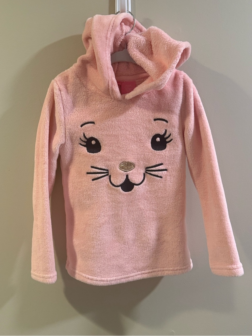 Girls' Pink Hooded Plush Top with Cat Face